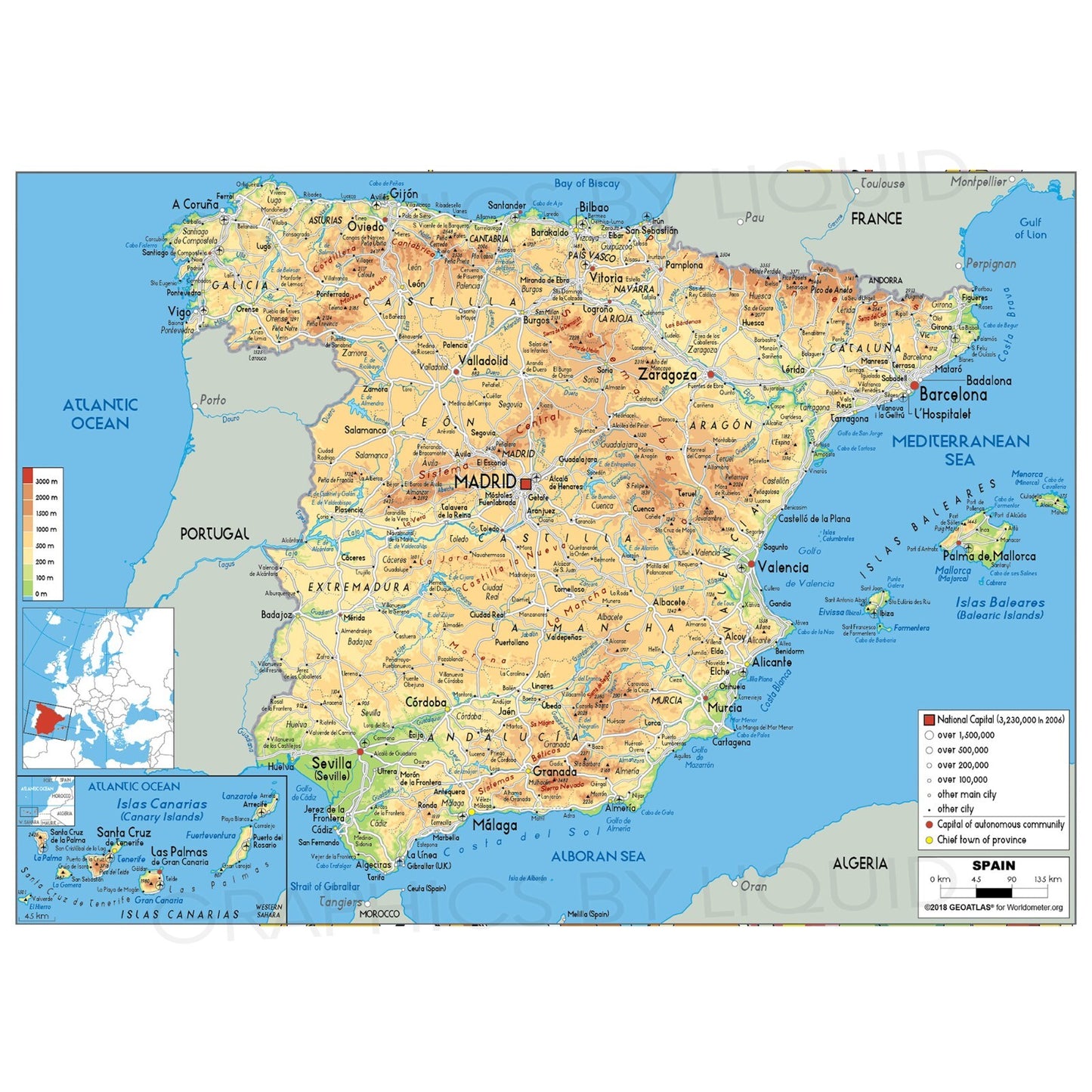 Map Of Spain Portugal Showing Major Citys And Towns Poster - A5 A4 A3