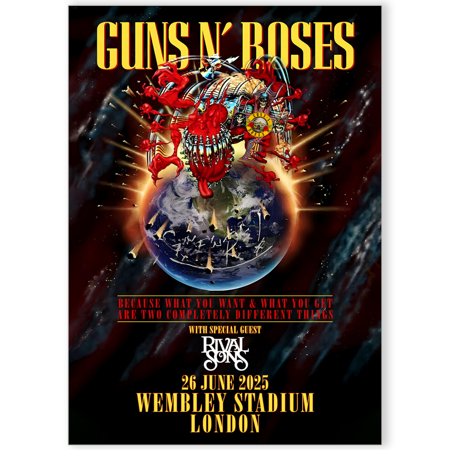 Guns N’ Roses UK Tour 26 June 2025 Rock Poster Print For Guns N’ Roses Fans