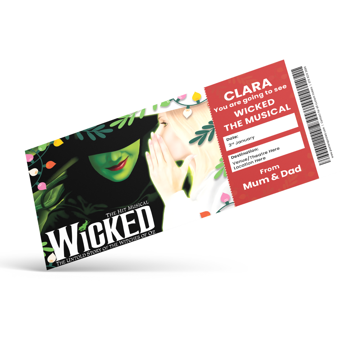 Wicked The Musical Theatre Ticket Xmas Personalised Christmas Gift Keepsake Card