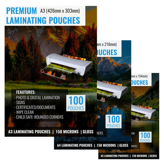 Laminating Pouches 150 Micron Gloss Pack Laminator Sheets A4 A3 A5 Pouches