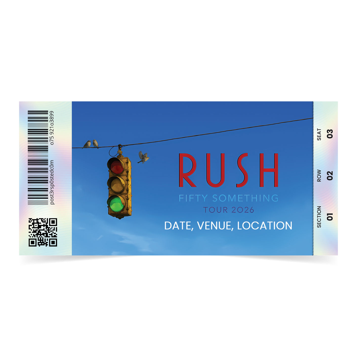 Rush Fifty Something 2027 Mock Ticket Stub Souvenir Personalised Ticket Gift