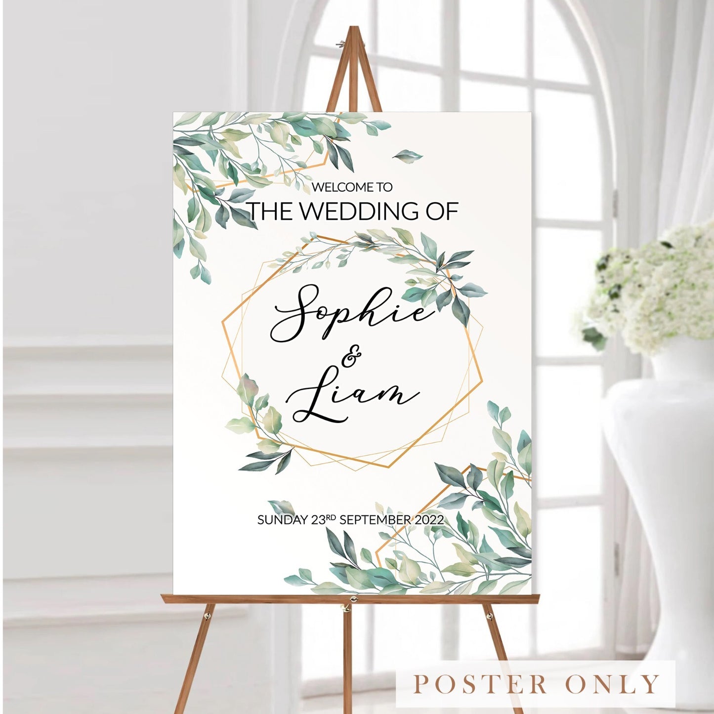 Personalised Welcome Wedding Poster Green Foliage Ceremony 'Welcome' Entry Sign