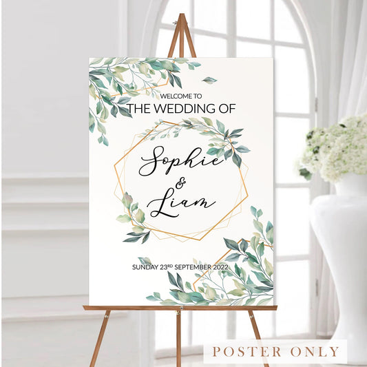Personalised Welcome Wedding Poster Green Foliage Ceremony 'Welcome' Entry Sign