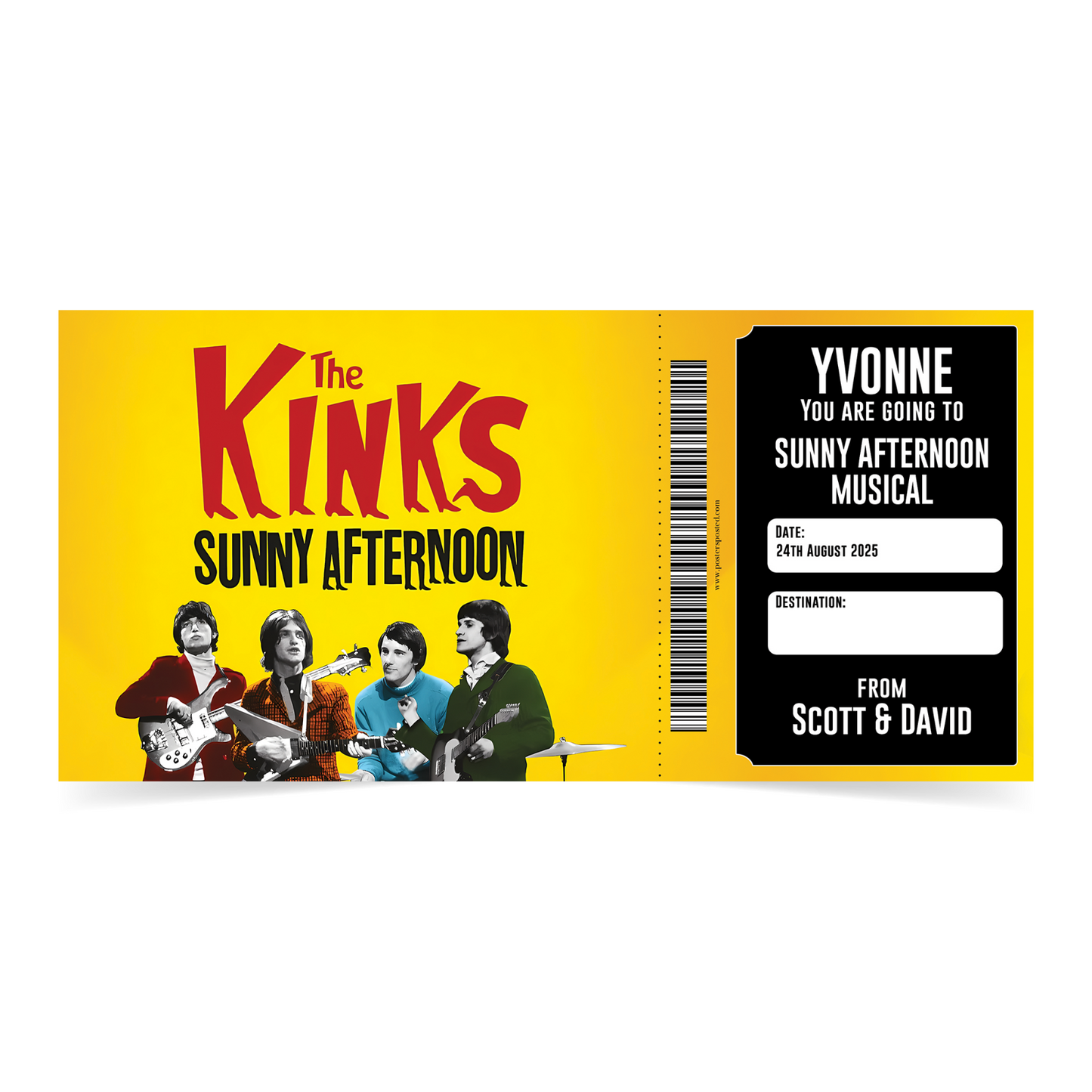 Sunny Afternoon The Kinks Musical Ticket Gift Voucher Surprise Personalised