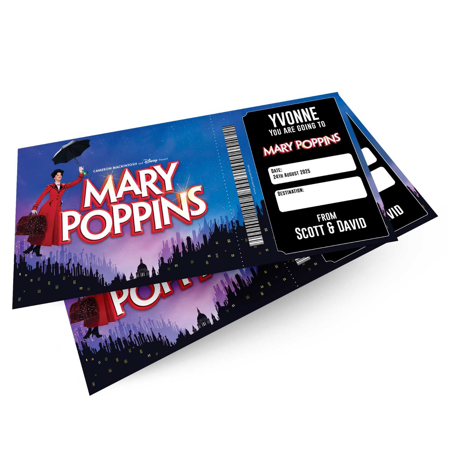 Mary Poppins Theatre Ticket Musical Surprise Voucher Personalised Birthday Gift