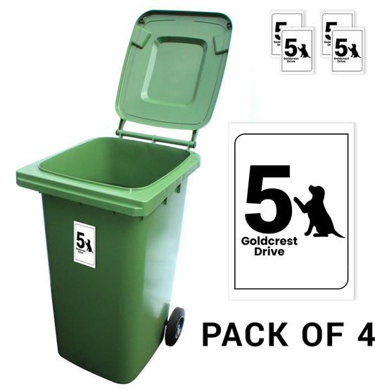 Wheelie Bin Stickers House Numbers for Bins Personalised Address Number Set of 4