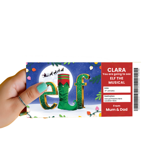 Elf The Musical Gift Ticket Personalised Present Christmas Gift Reveal Ticket