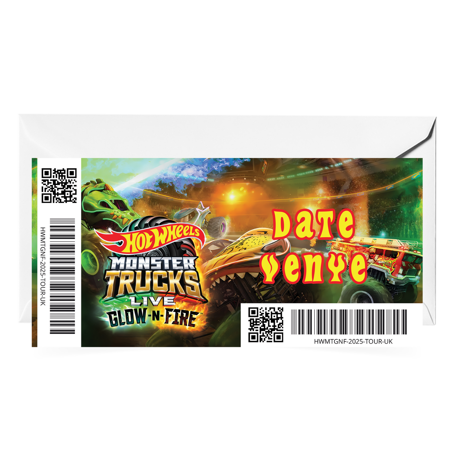 Hot Wheels Monster Truck Glow-N-Fire Gift Ticket Personalised Gift Reveal Ticket