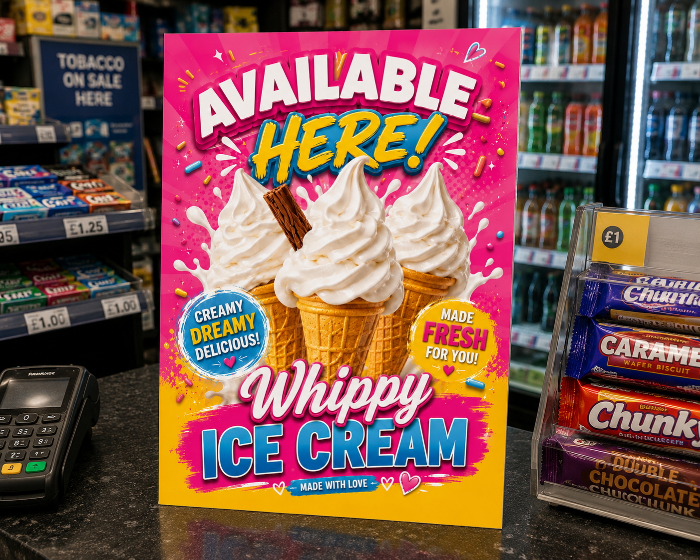 Mr Whippy Ice Cream Sold Here Poster Print window Wall Decal Sign A5 A4 A3 A2 A1