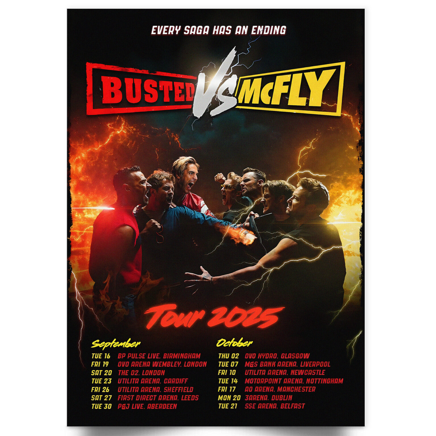 Busted vs McFly 2025 Concert Poster UK Tour Fan Print Gift Reveal A5-A3