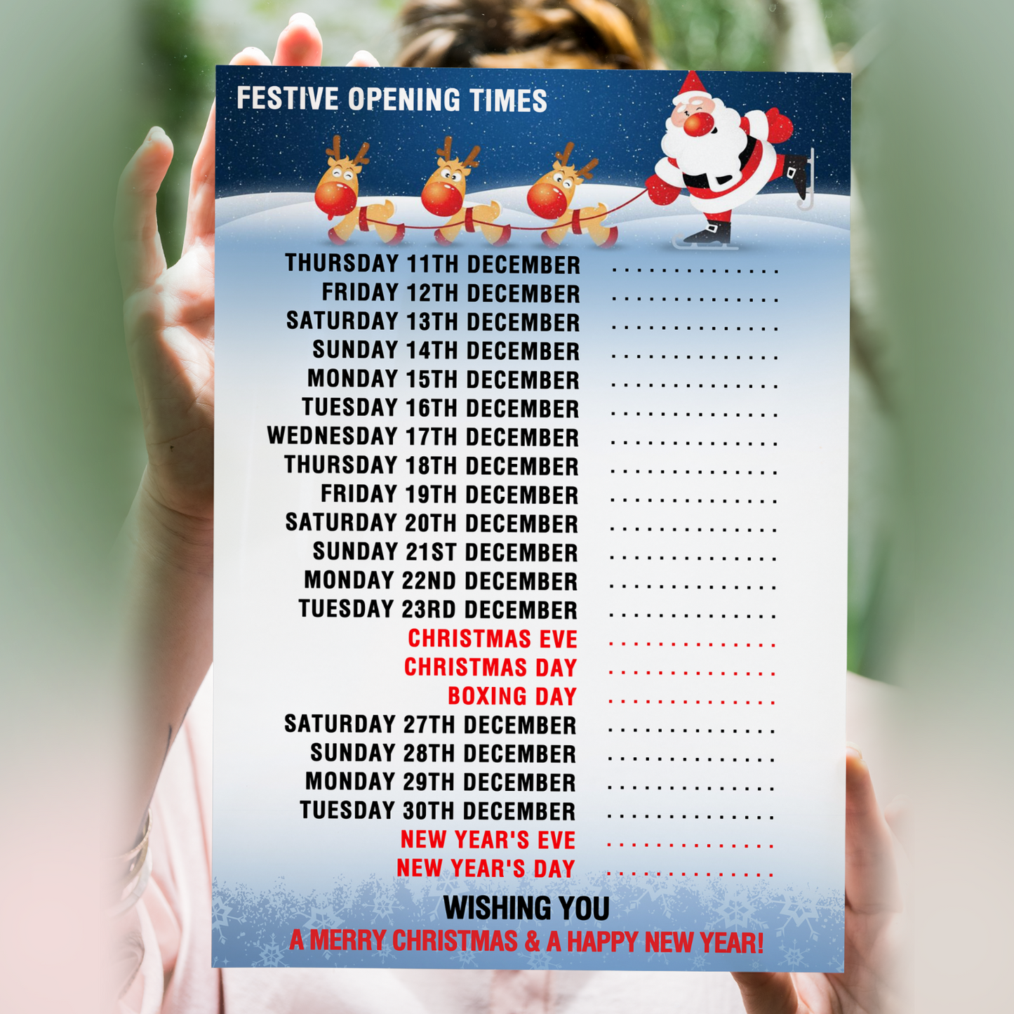 CHRISTMAS SHOP OPENING HOURS AND TIME XMAS 2025 ADVERTISEMENT POSTER A5-A3