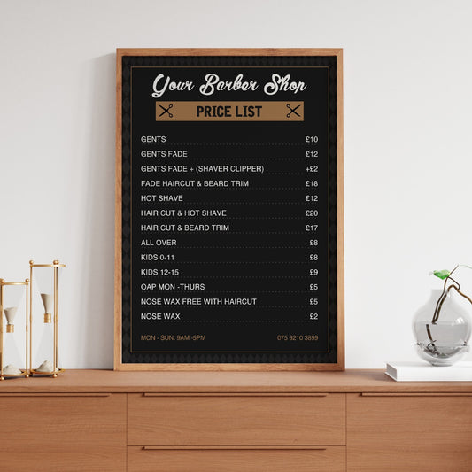 Barber Hair Salon Haircut Price List Advertising LAMINATE Poster A5 A4 A3