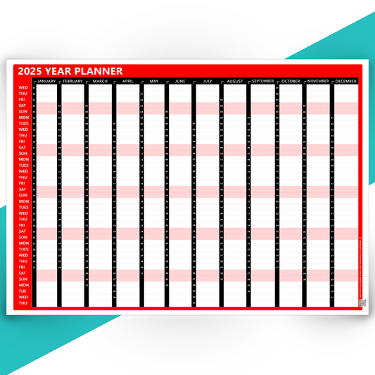 2025 Full Year Wall Calendar Home Work Office RED Year Planner 2025 Calendar