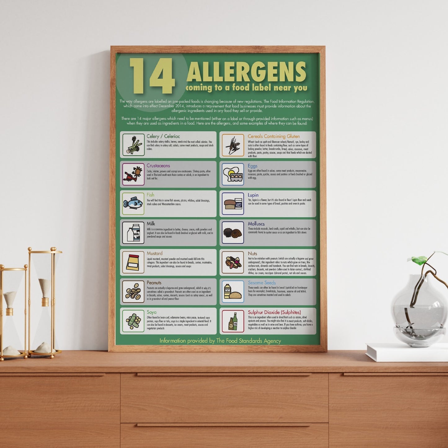 14 Food Allergens Educational Poster Safer Food Better Business Print