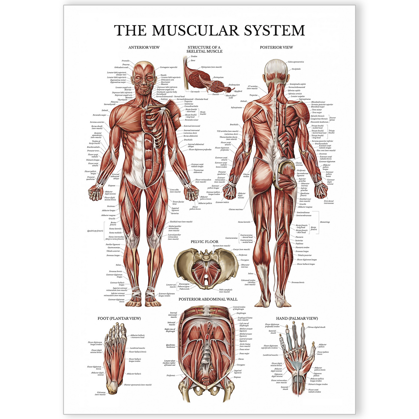 Muscular System Human Muscle Anatomy Body Educational Chart Poster A5 A4 A3
