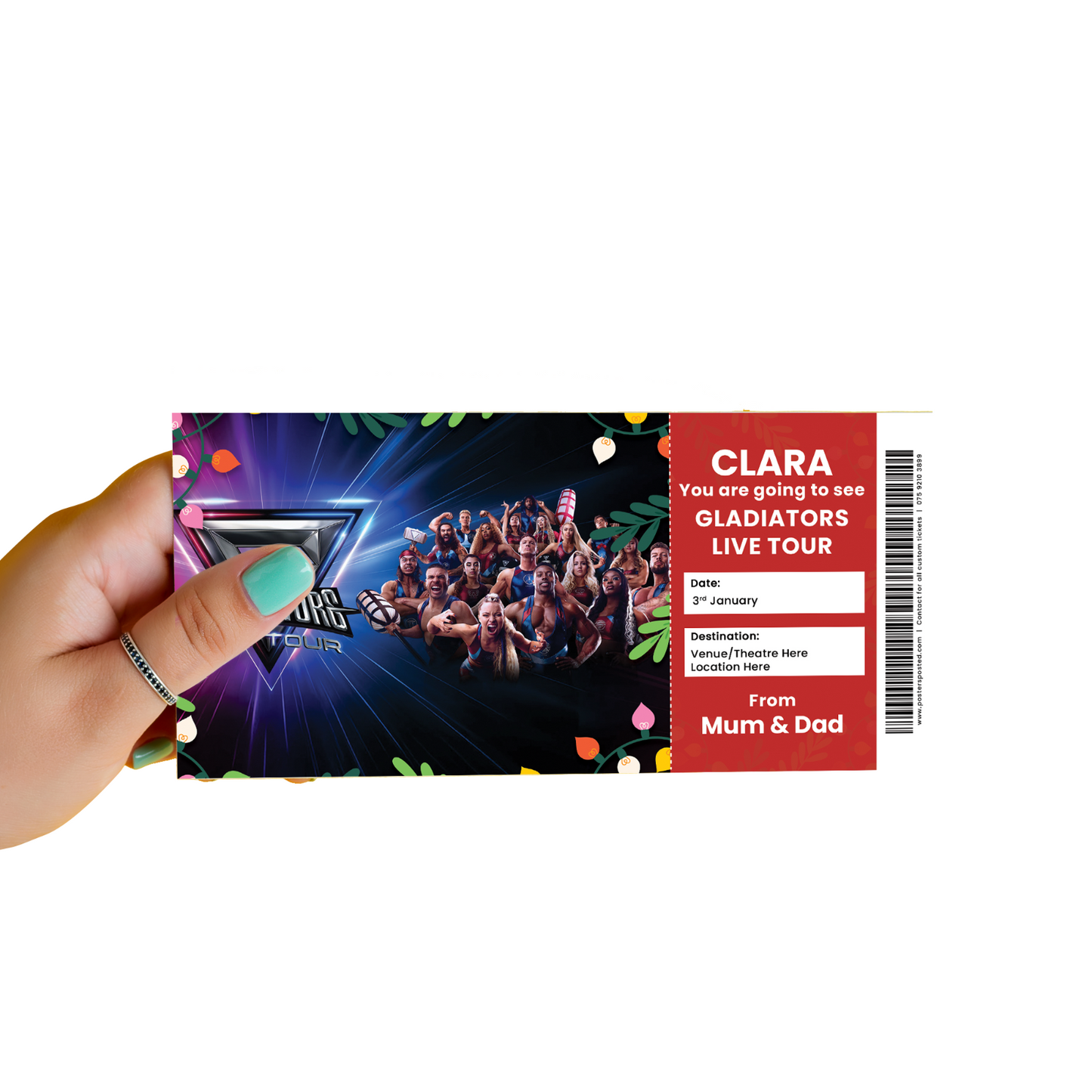 Gladiators Live Tour Mock Ticket Personalised Christmas Gift Reveal Novelty