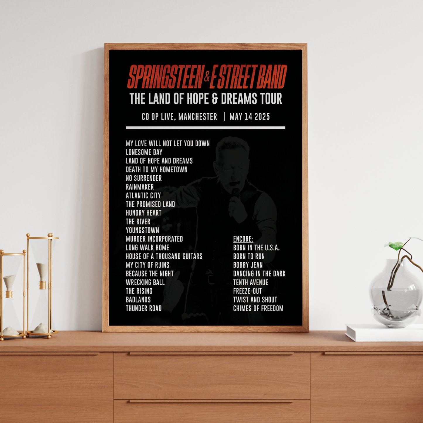 Bruce Springsteen 2025 Manchester Liverpool Live Setlist Poster UK Arena Tour