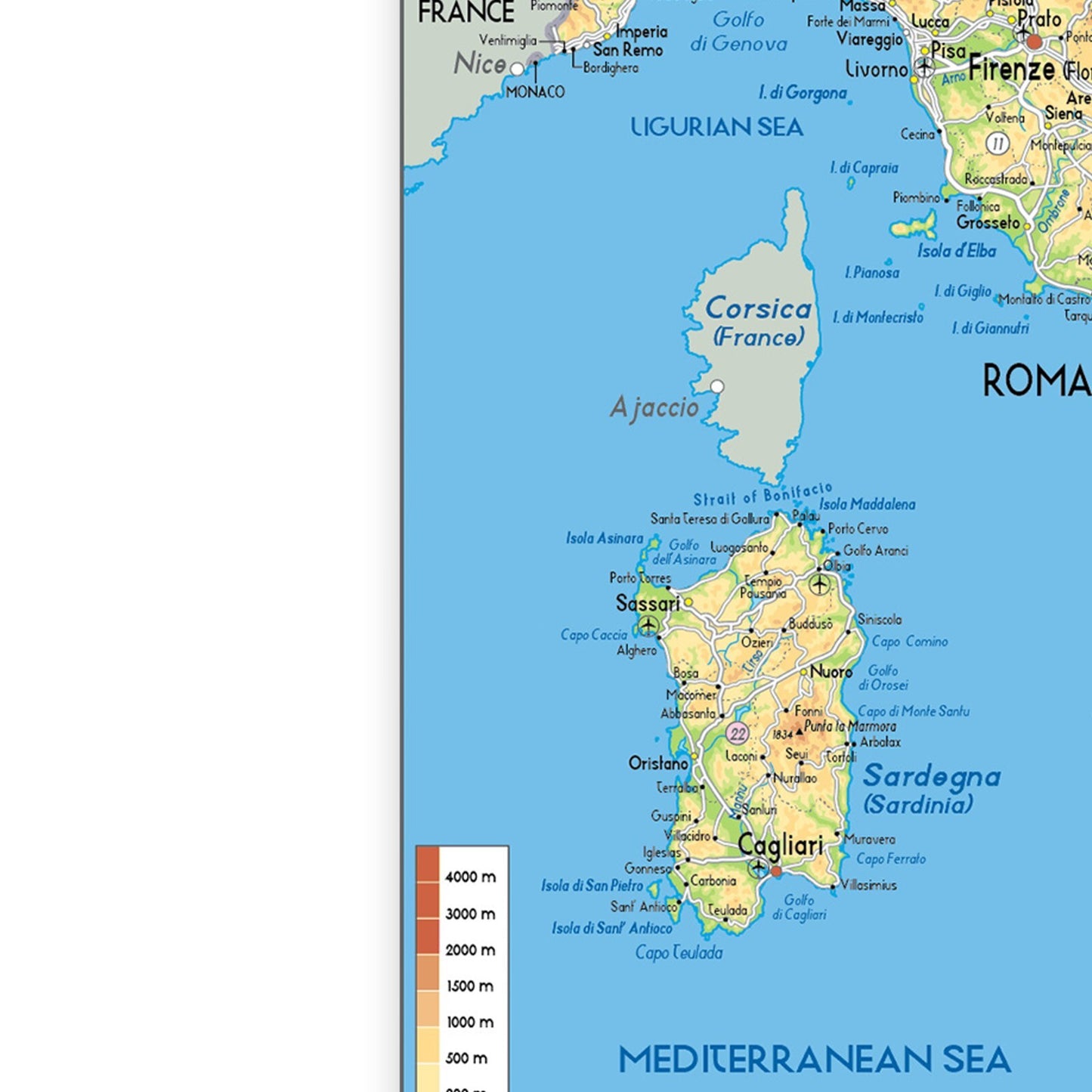 MAP OF ITALY POSTER EDUCATIONAL TRAVEL TOURISM PHYSICAL STYLE MAP POSTER - A5-A3