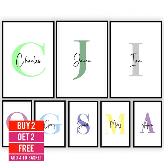 Personalised Prints, Wall Art Poster Prints Initial Name Kids Gift Idea A5-A3