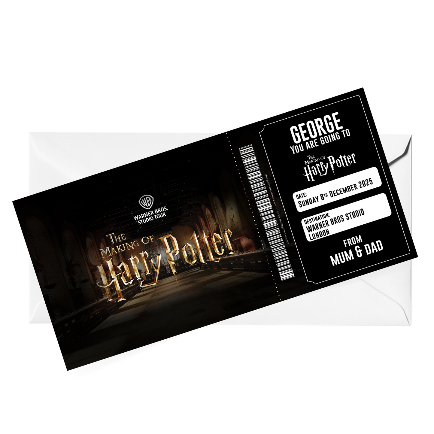 Harry Potter Studio Tour Ticket Surprise Voucher Personalised Birthday Gift Idea