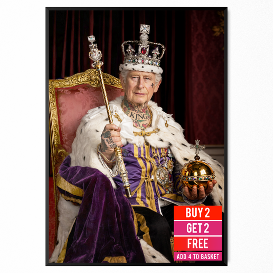 King Charles III Poster Punk Portrait Tattoo Shop Wall Art Collectable Print