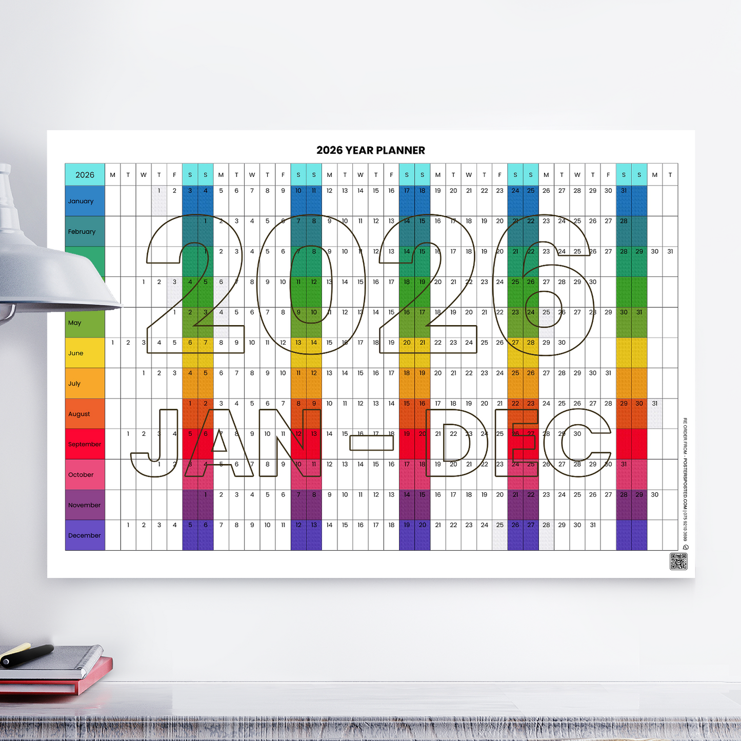 2026 Full Year Wall Calendar Large Planner Home Office Work Jan-Dec A5 A4 A3