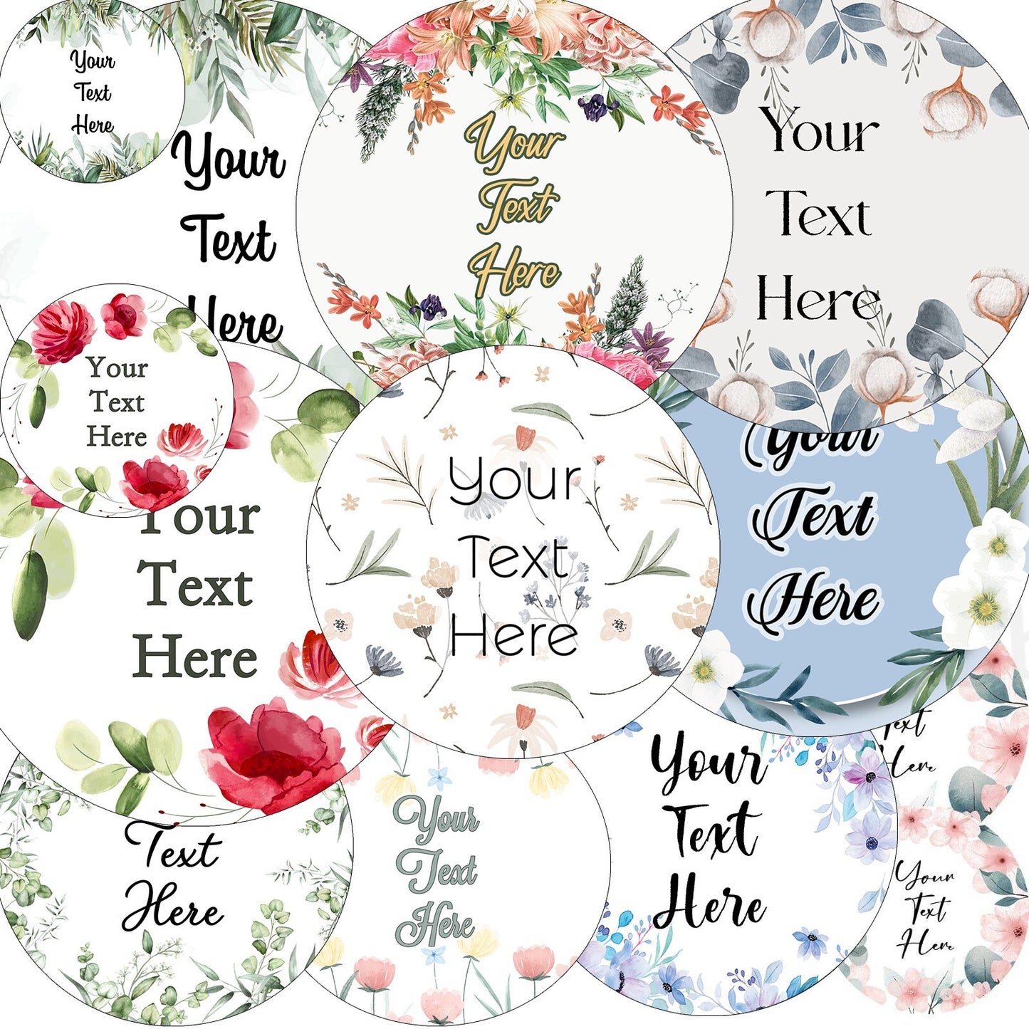 Personalised Name LOGO Printed Labels Seal Company Floral Wedding Round Stickers