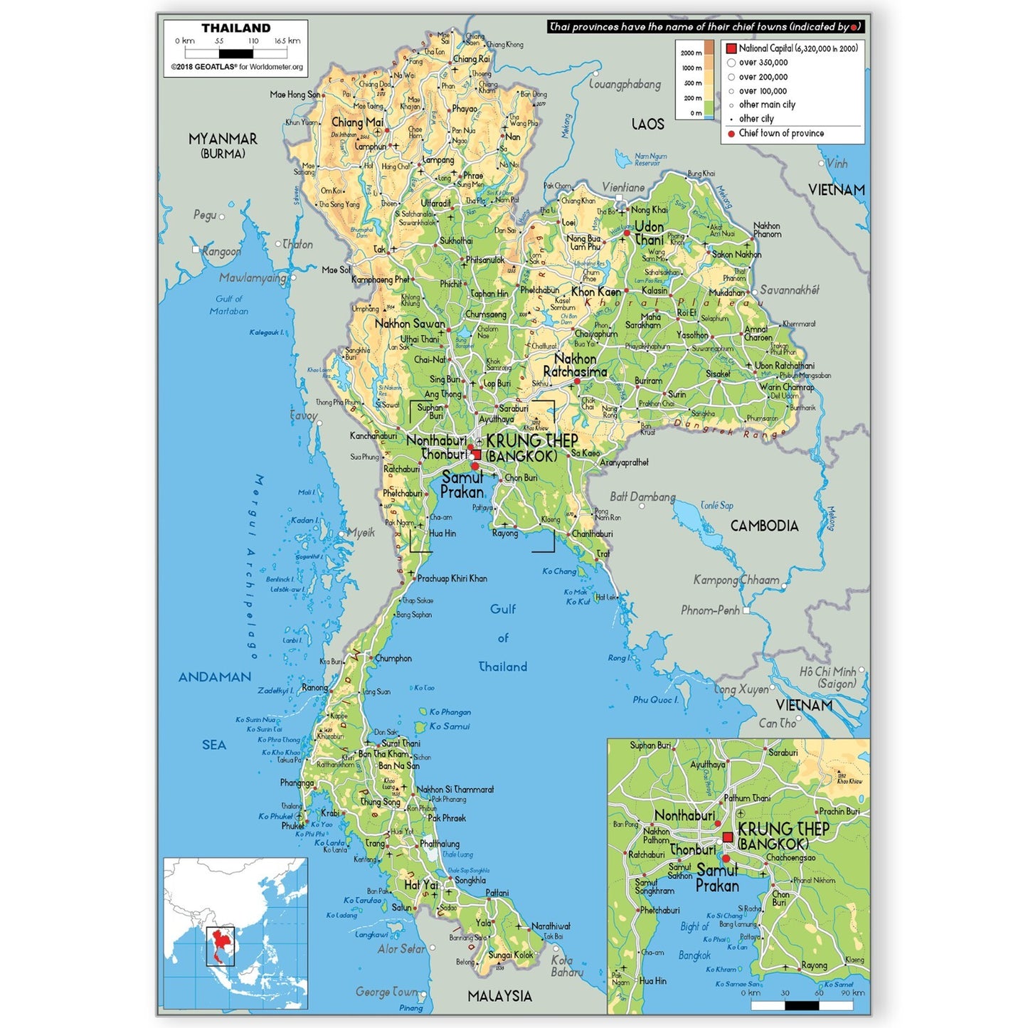 THAILAND MAP POSTER TRAVEL TOURISM EDUCATIONAL MAP POSTER PRINT - A5-A3