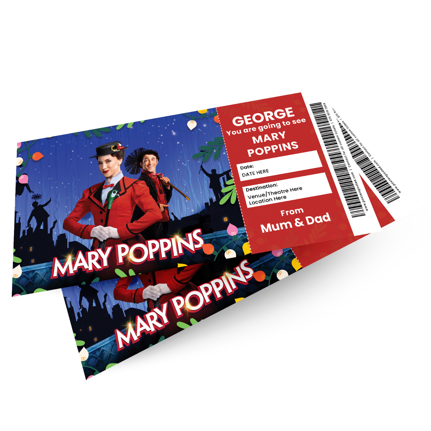 Mary Poppins The Musical Gift Ticket Personalised Present Christmas Gift Reveal