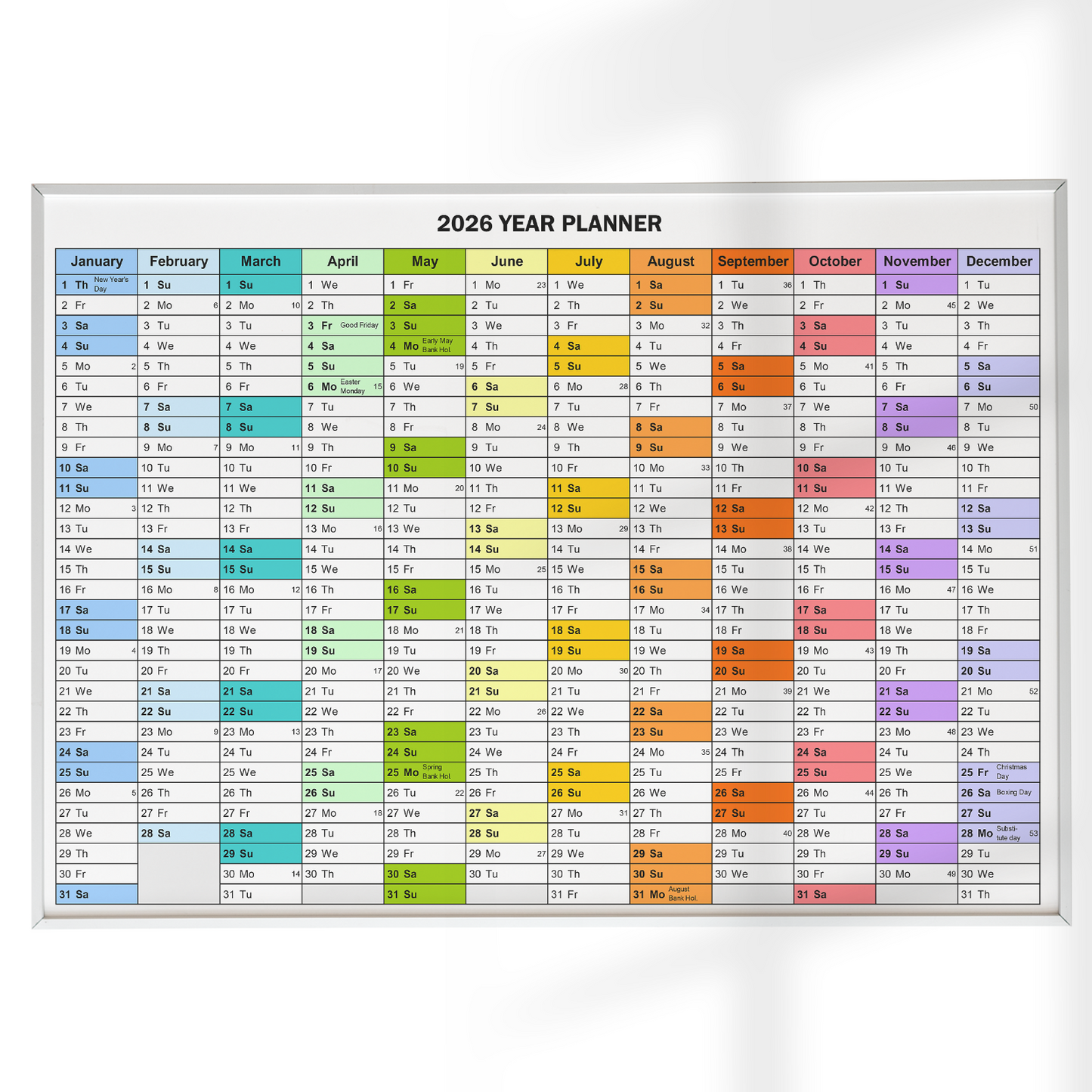 2026 A2 Large Wall Planner Calendar Year Planner with Birthdays & Holidays