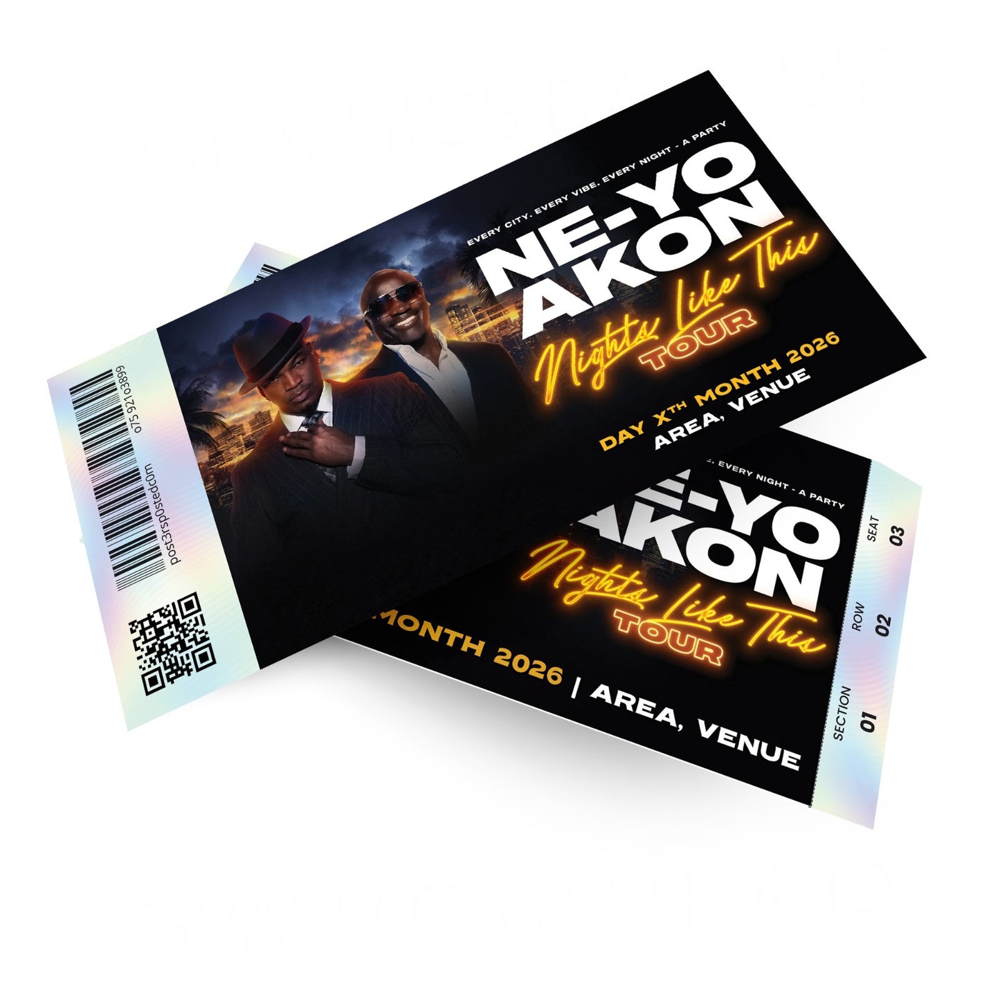Ne-Yo & Akon Tour 2026 Mock Ticket Memorabilia Keepsake Souvenir Gift Reveal
