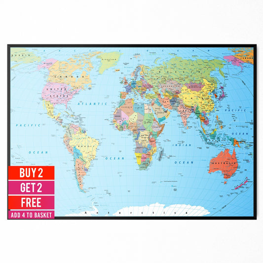 World Map Detailed Educational Geography Poster Art Map poster A5 A4 A3