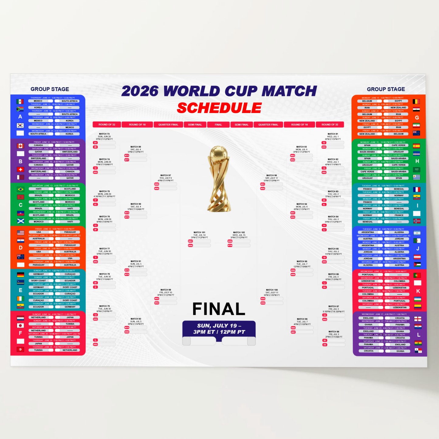 Football World Cup 2026 Wallchart World Cup Schedule Poster Football Tournament