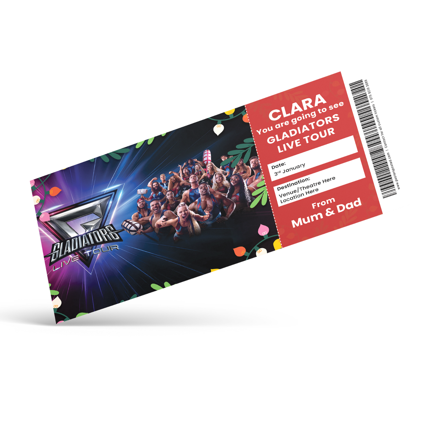 Gladiators Live Tour Mock Ticket Personalised Christmas Gift Reveal Novelty