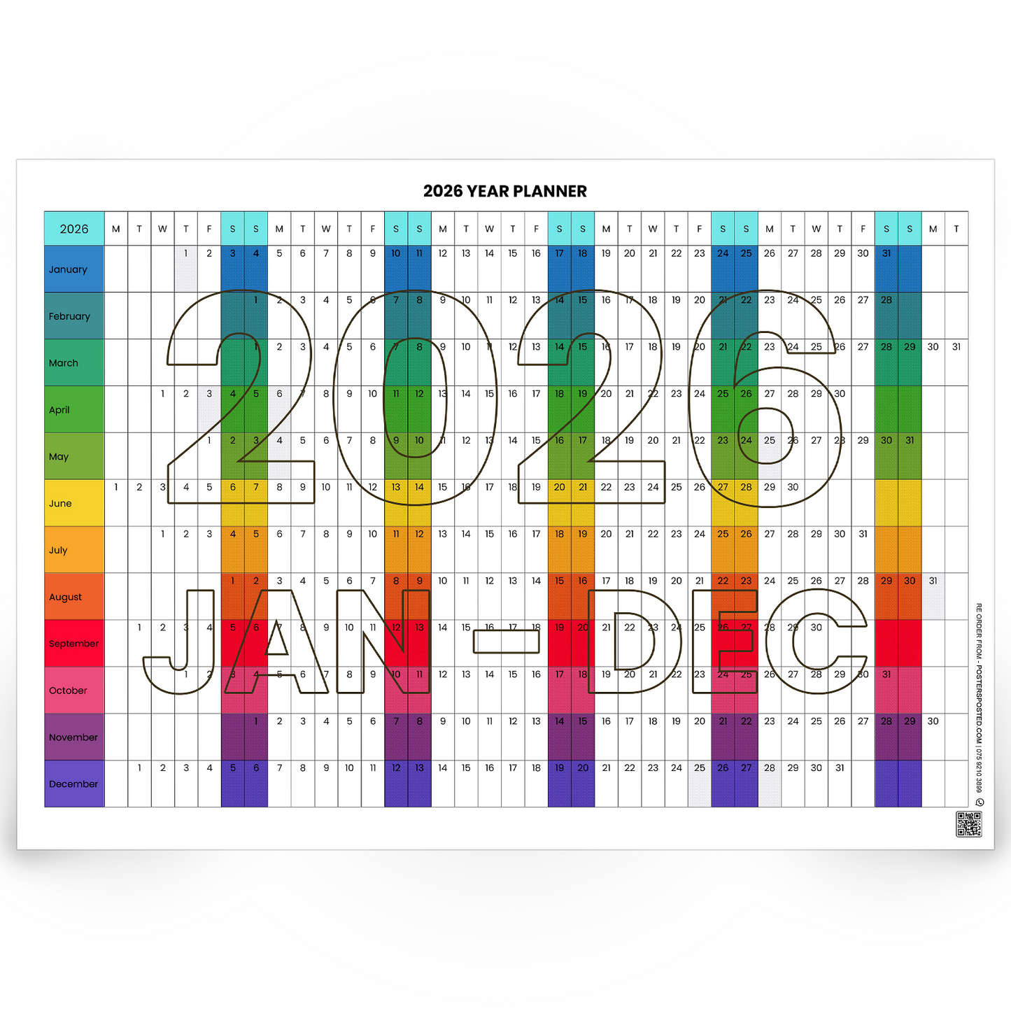 2026 Full Year Wall Calendar Large Planner Home Office Work Jan-Dec A5 A4 A3
