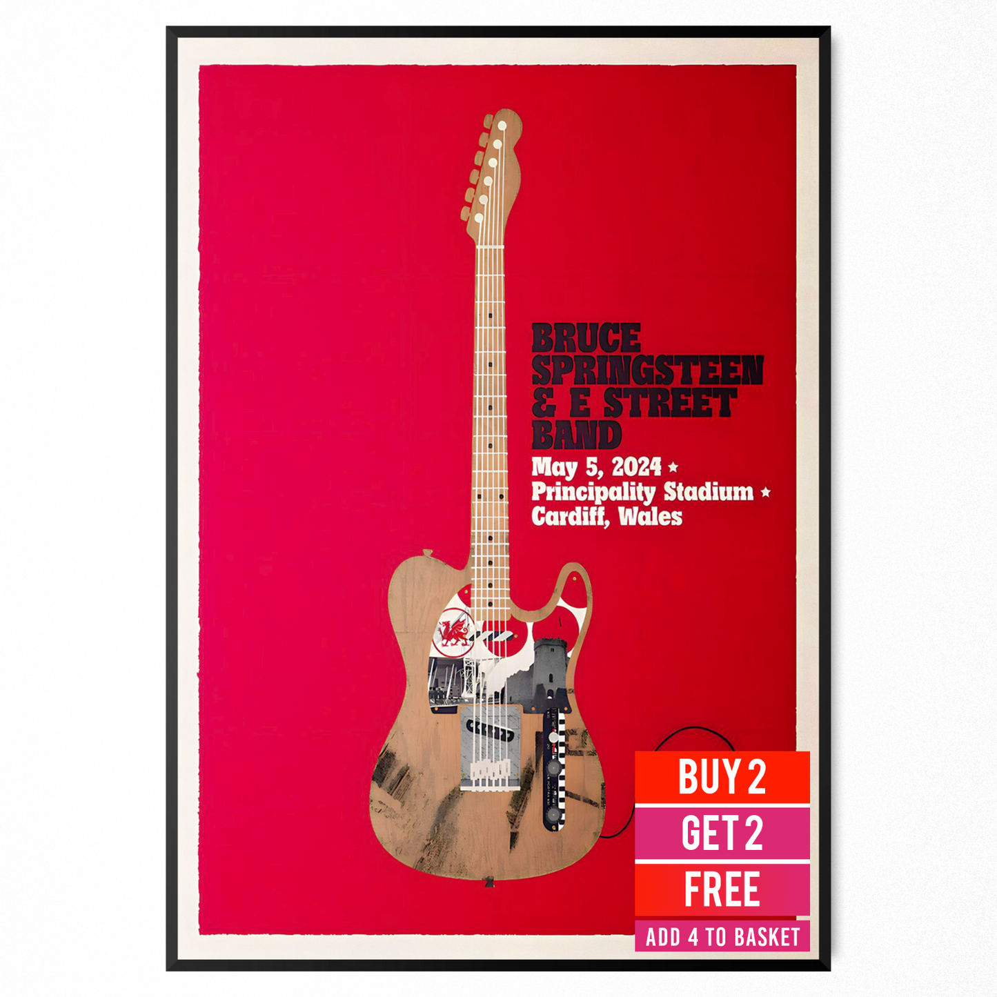 Bruce Springsteen 2024 Cardiff Wales Poster Principality Stadium UK Tour Poster