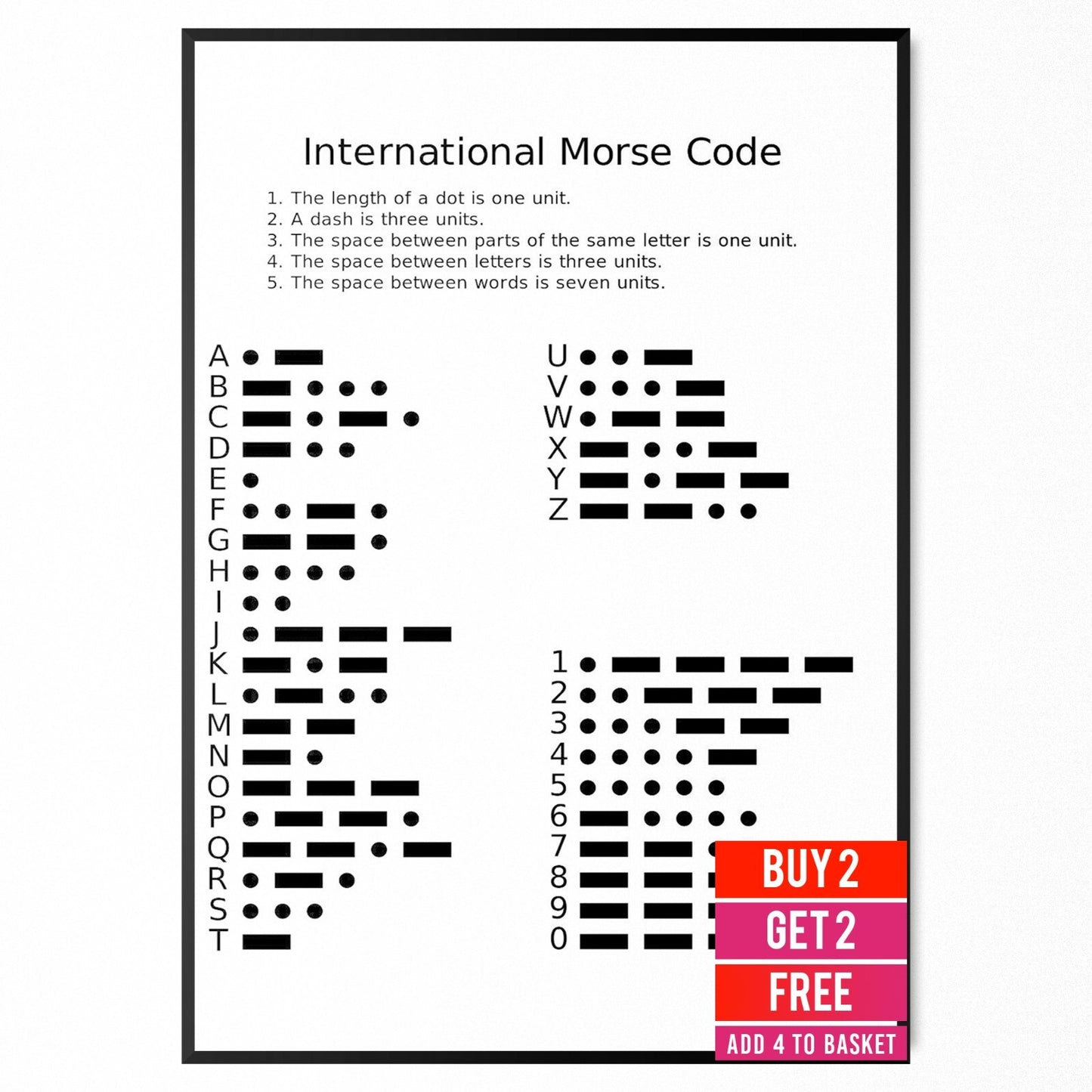 Morse Code Alphabet Chart Poster Educational Wall Poster Print - A5 A4 A3