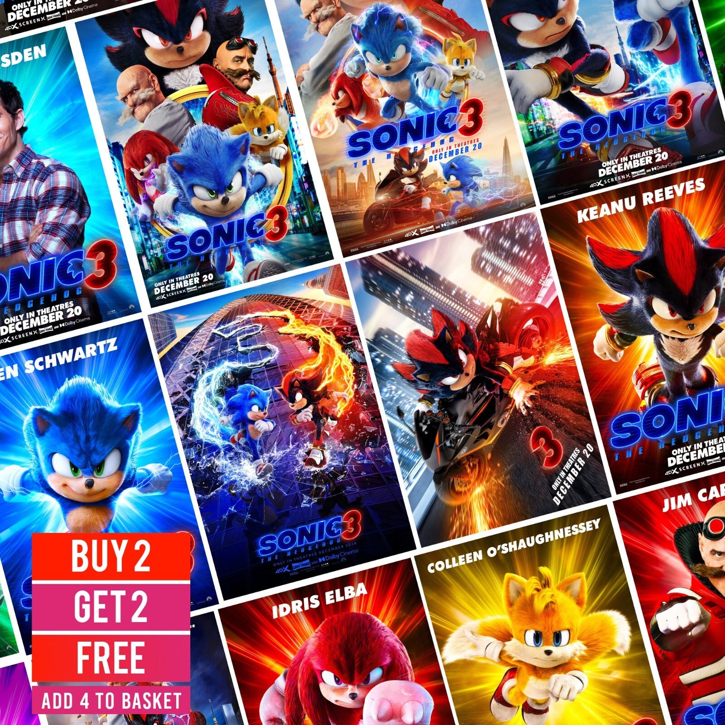 Sonic The Hedgehog 3 Posters 2024 A4 A3 A5 Prints Movie Art Poster Wall Decor