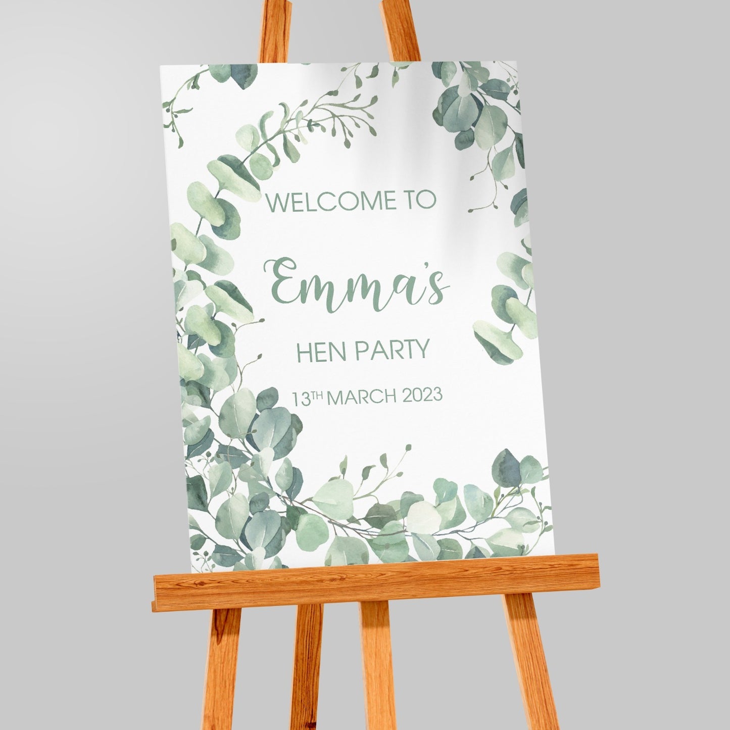Hen Party Welcome Sign Poster Personalised Green Foliage Bridal Shower A5-A3