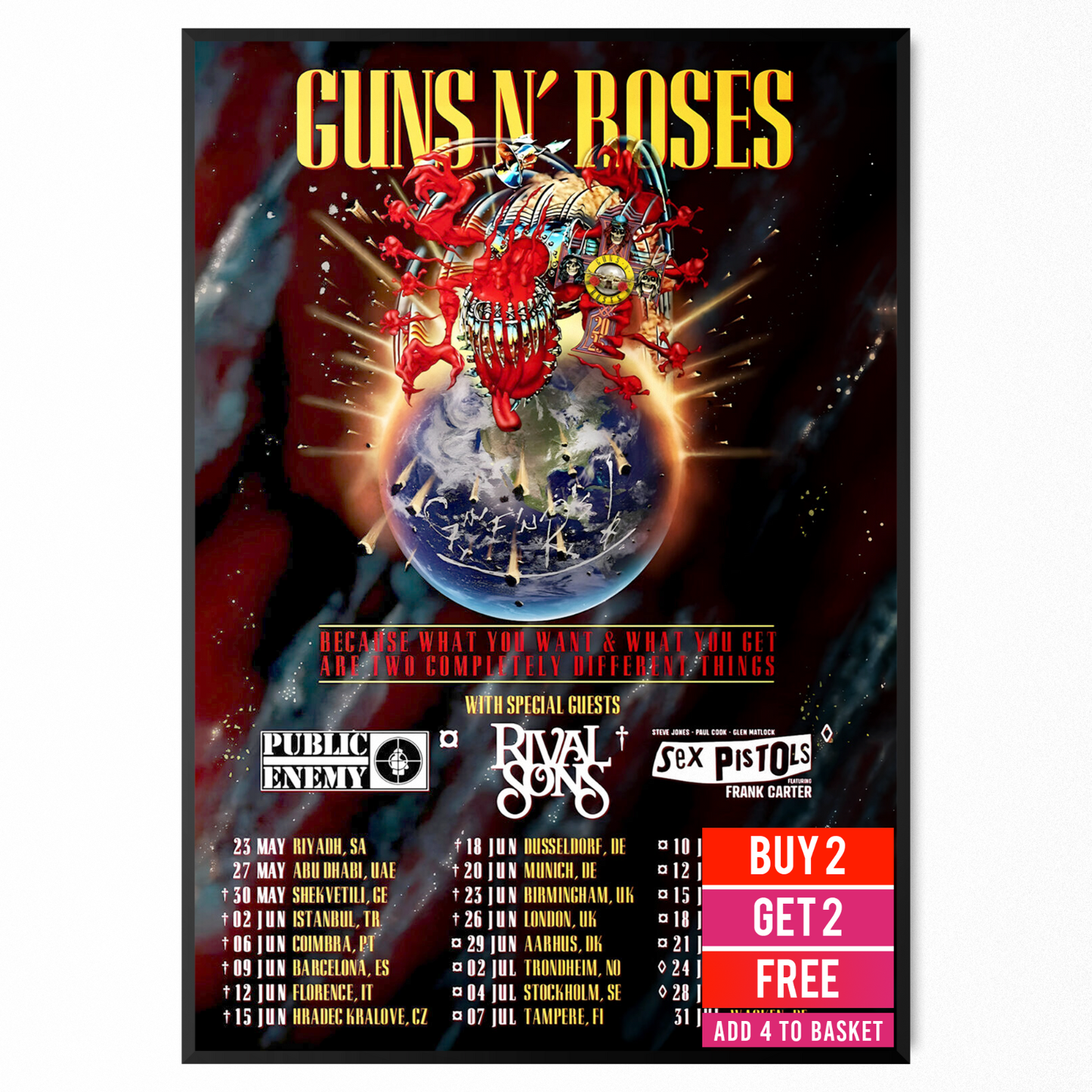 Guns N’ Roses 2025 Tour Europe And Middle East Tour Dates Poster A5 A4 A3