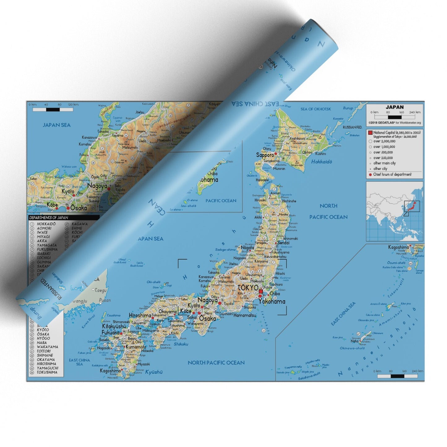 MAP OF JAPAN POSTER EDUCATIONAL TRAVEL PHYSICAL WORLD MAP TOURISM PRINT - A5-A3