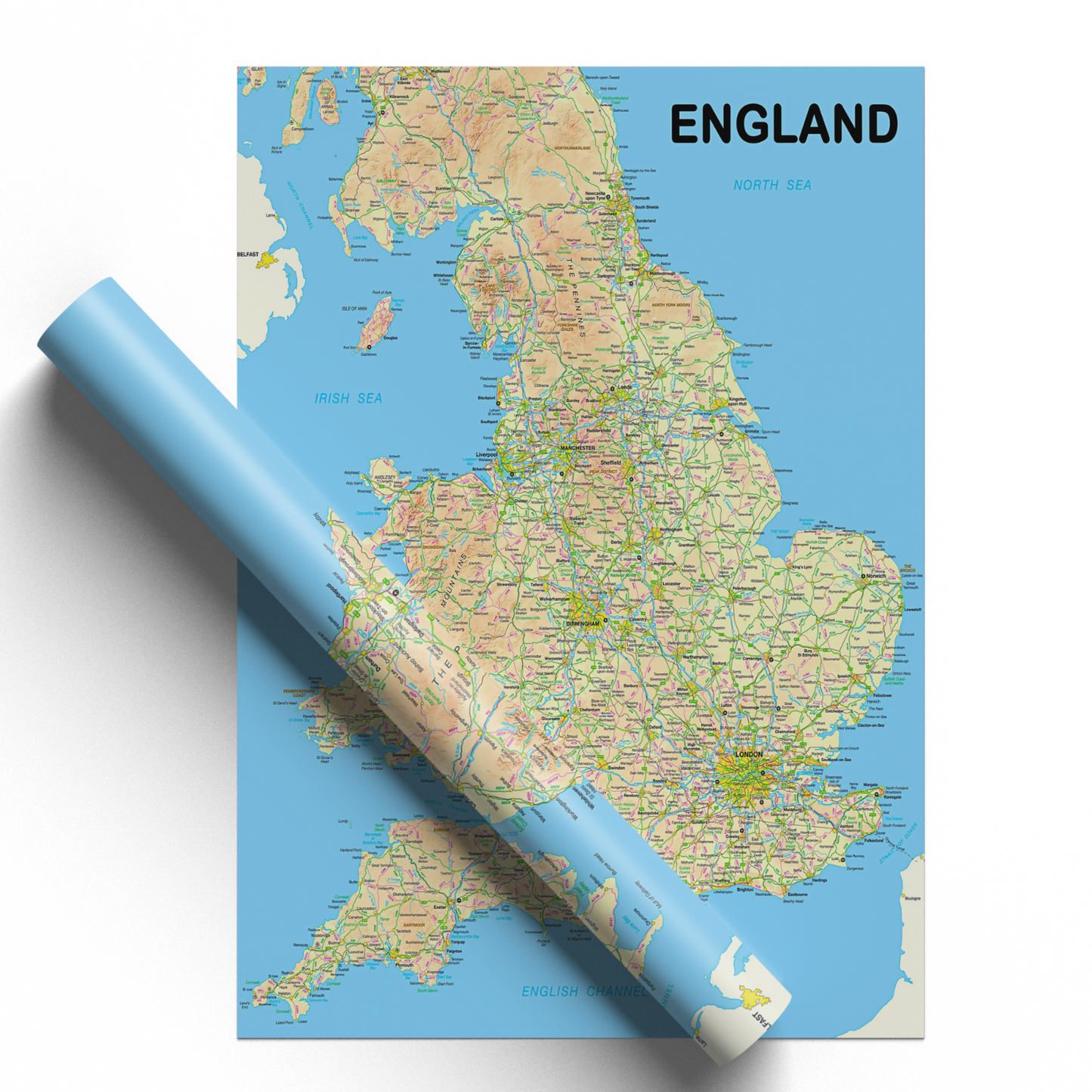 Map Of England Wall Poster Art Print | A5 A4 A3 A2 A1 |