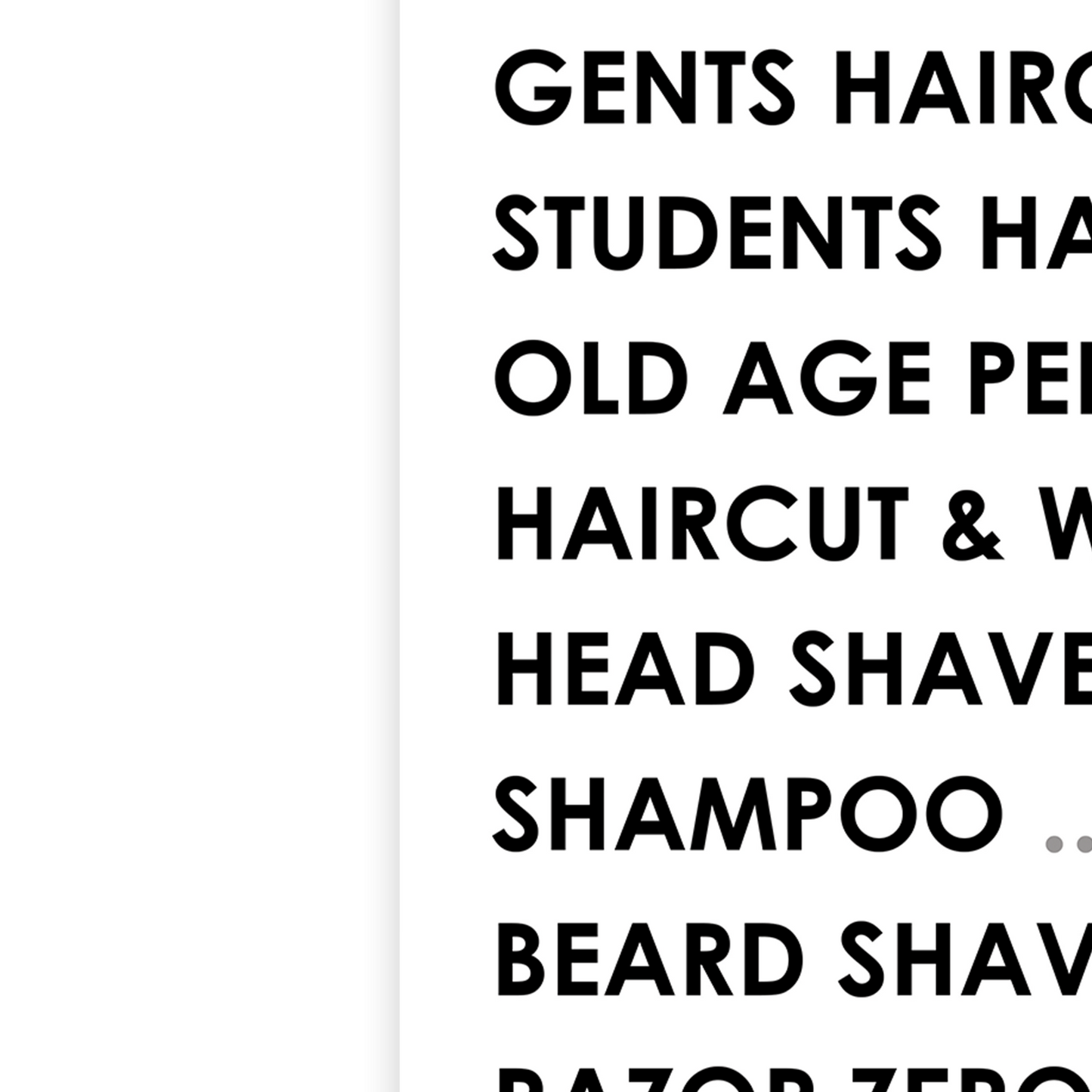 Barber Shop Price Salon List Advertising Prices Poster Indoor Sticker A5-A3