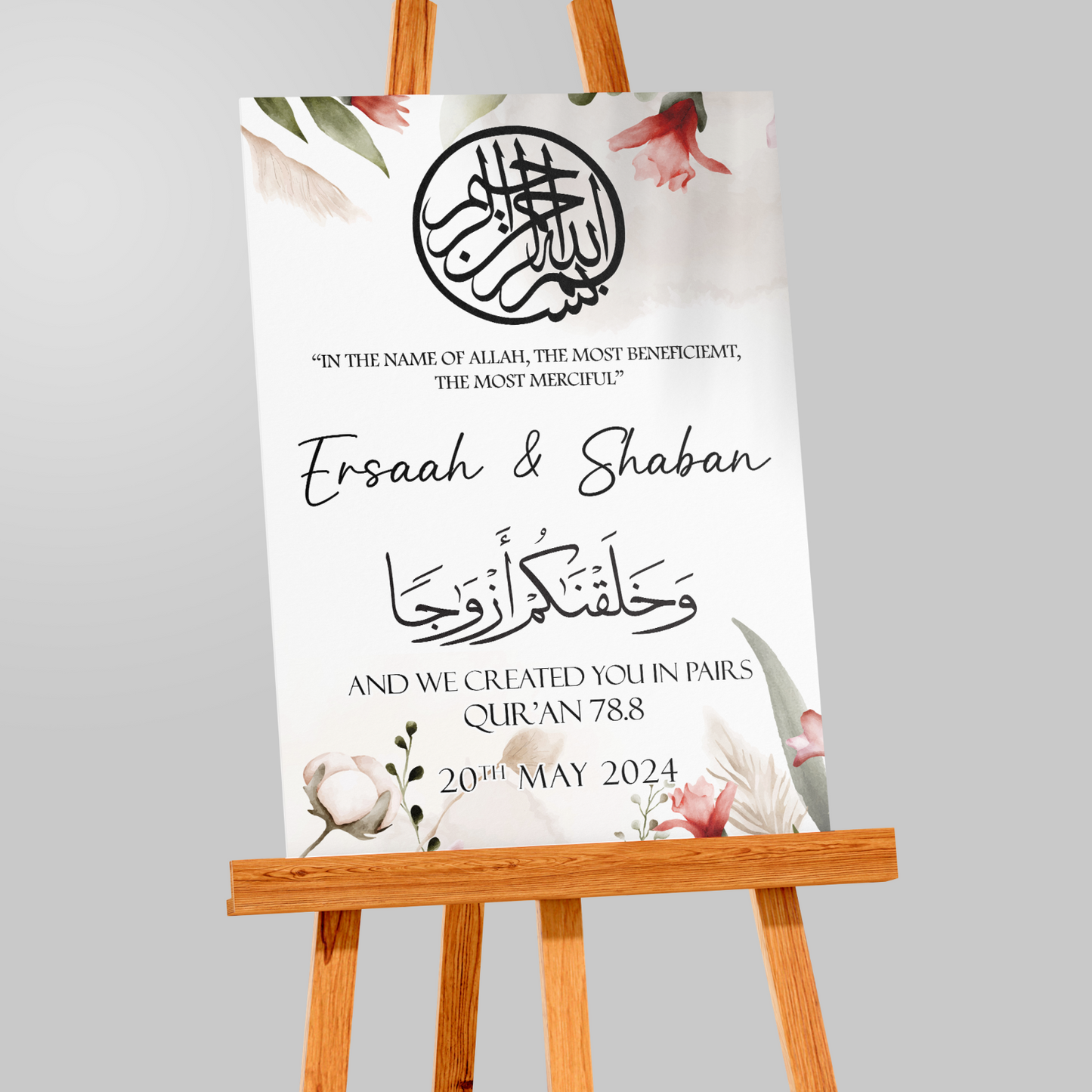 Nikkah Wedding Poster Islamic Welcome Sign Personalised Nikkah A5-A3 Sign