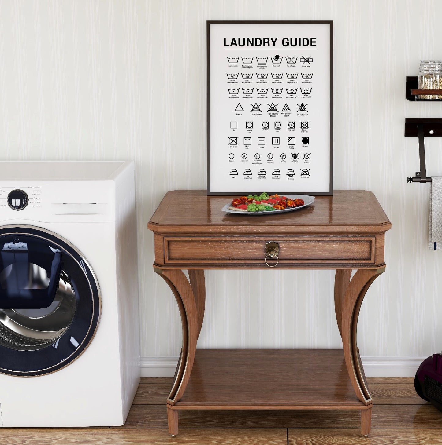 Laundry Room Poster Bathroom Minimalist Print Wash Symbol Care Guide Wall Art
