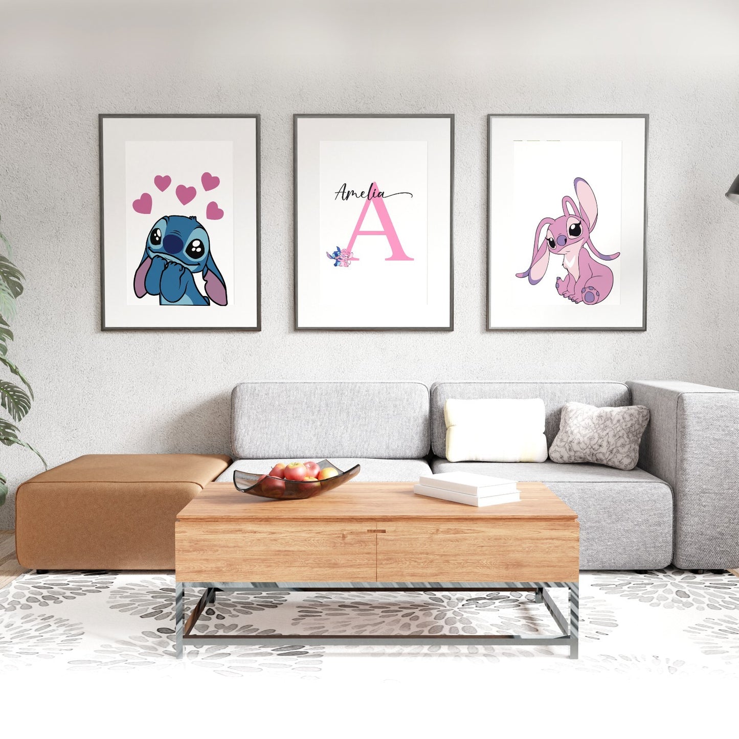 Set Of 3 Personalised Lilo And Stitch Disney Wall Art Poster Girl Gift Print