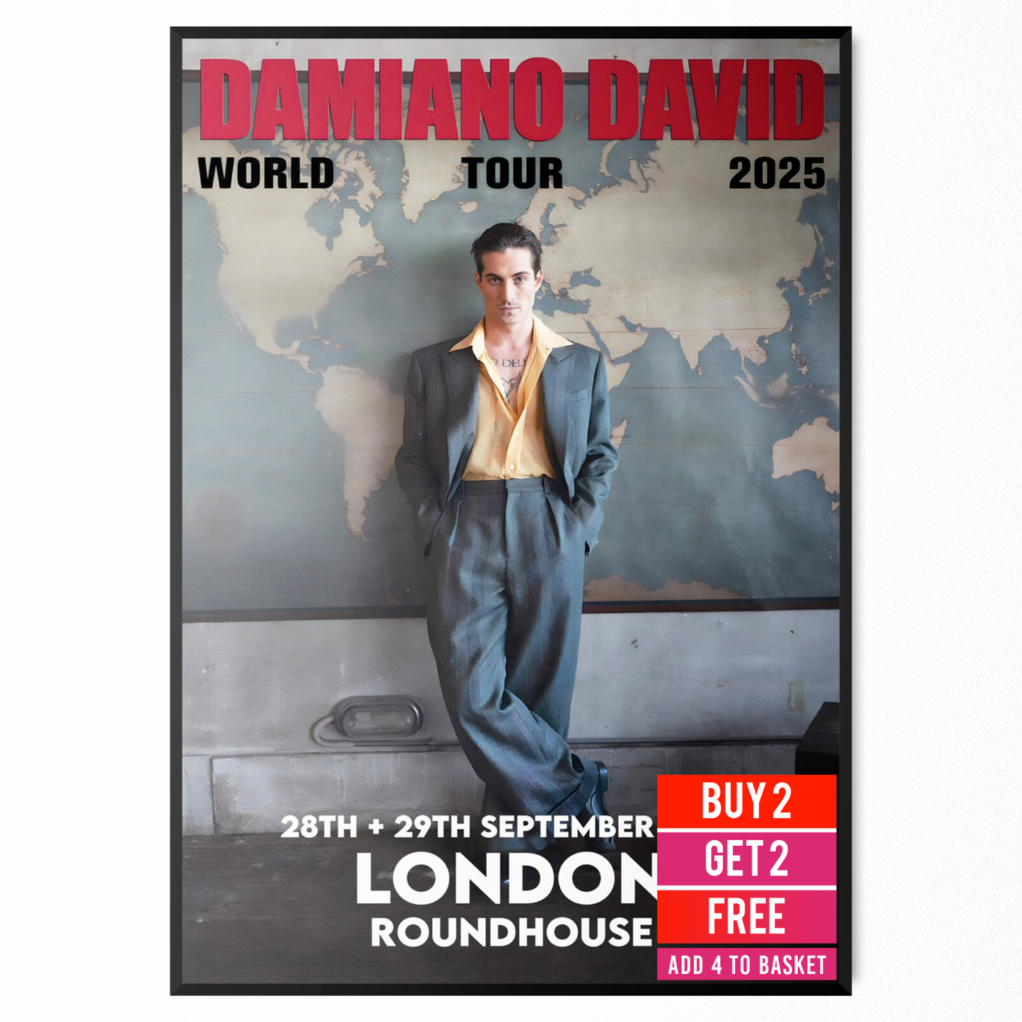 Damiano David Concert 28+29th September 2025 London Poster For Daminao Fans