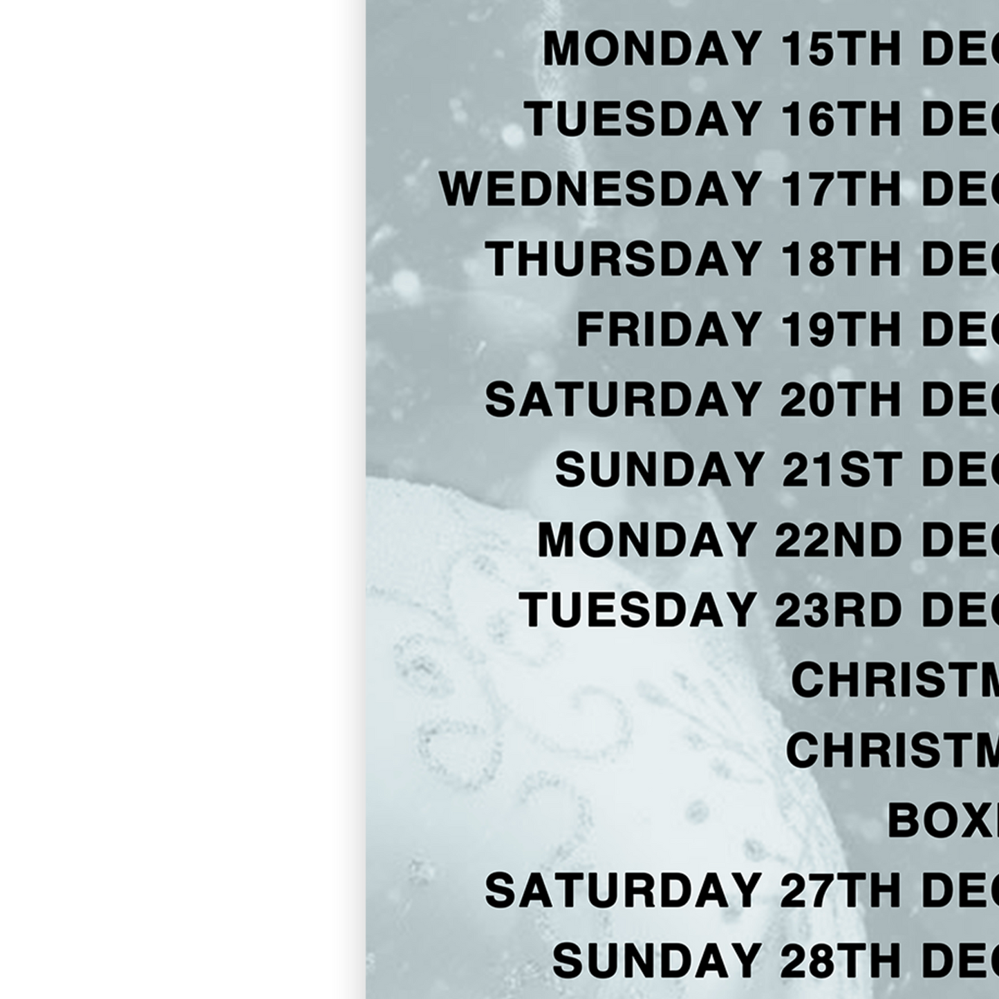 Christmas Opening Times, Hours Window Sign A5-A3 Shop Display Christmas Poster