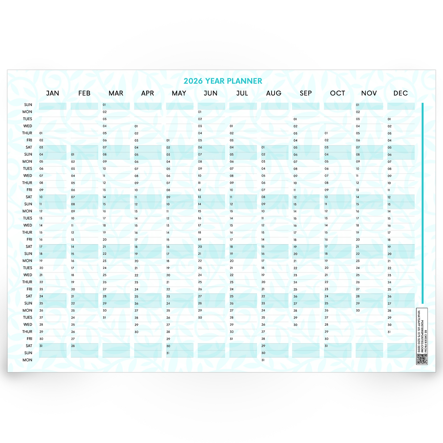2026 Wall Planner Year Calendar Planner Holidays Birthdays New Years A5 A4 A3