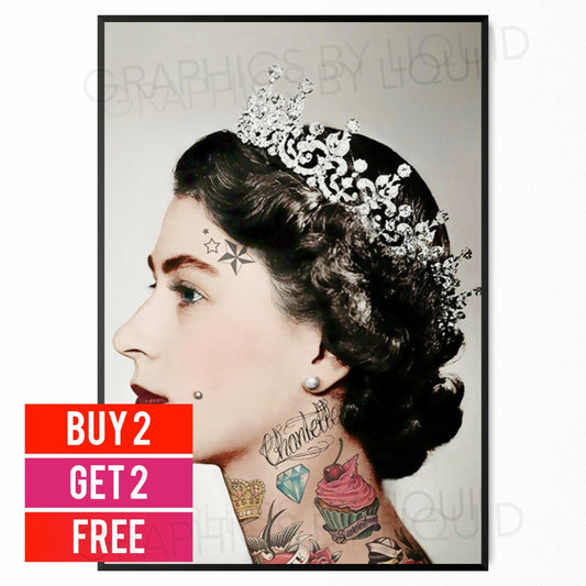 Punk Royal Elizabeth Gothic Poster Art Print Tattoos Home Decor A5-A3